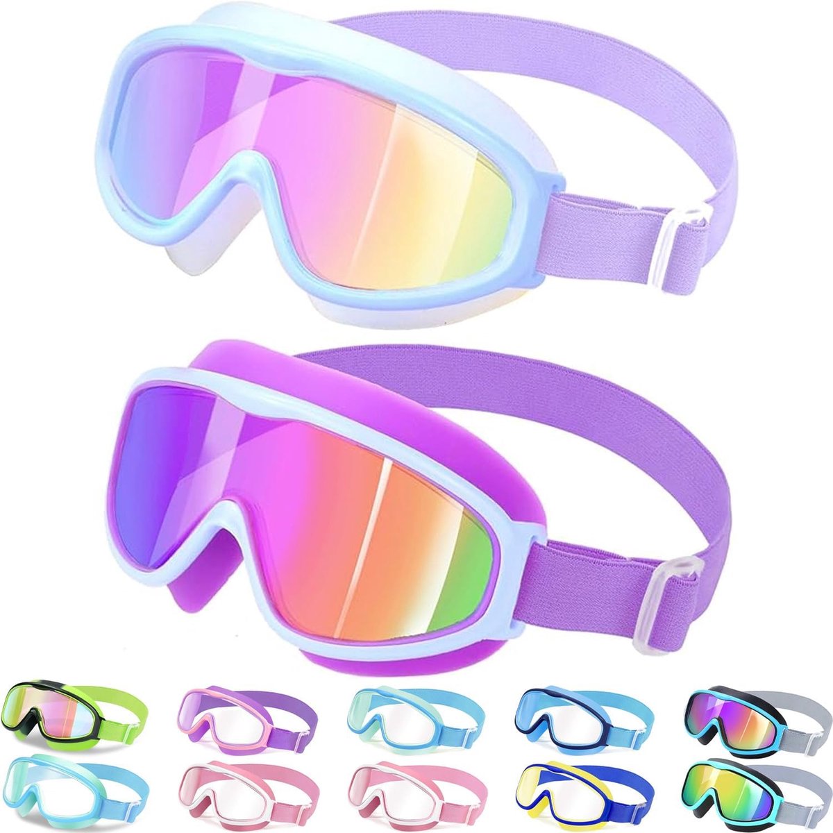 Zwembril voor kinderen 3-14 jaar - Groothoek - Anti-condens en UV-bescherming - Comfortabele stofband - ShopVlot