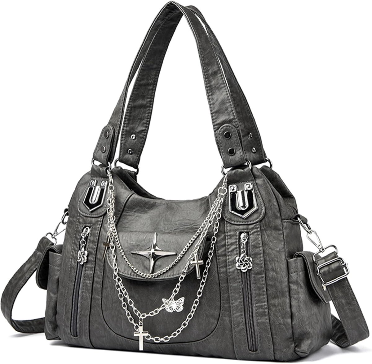 Gothic Handtas - Vintage Punk Schoudertas - Met Ketten - Stijlvolle Tote Bag voor Dagelijks Gebruik - ShopVlot