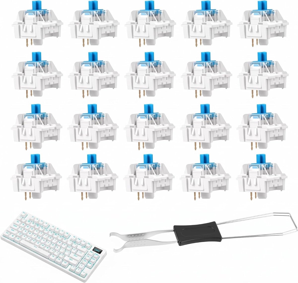 mechanische schakelaars 20 stuks - blauwe clicky-schakelaars - transparant - responsief typen - ShopVlot