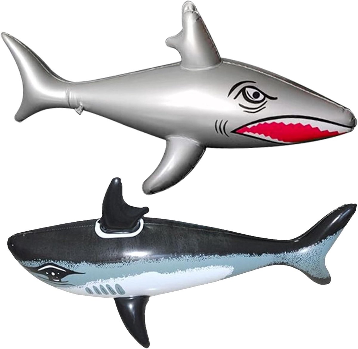 2 x Inflatable Silver Shark Toys for Beach, Pool Party - ShopVlot