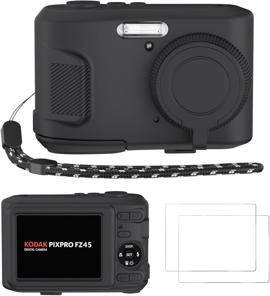 Zachte siliconen beschermhoes geschikt voor Kodak PIXPRO FZ45, stoot- en krasbestendige rondom afdekking met draagriem - ShopVlot
