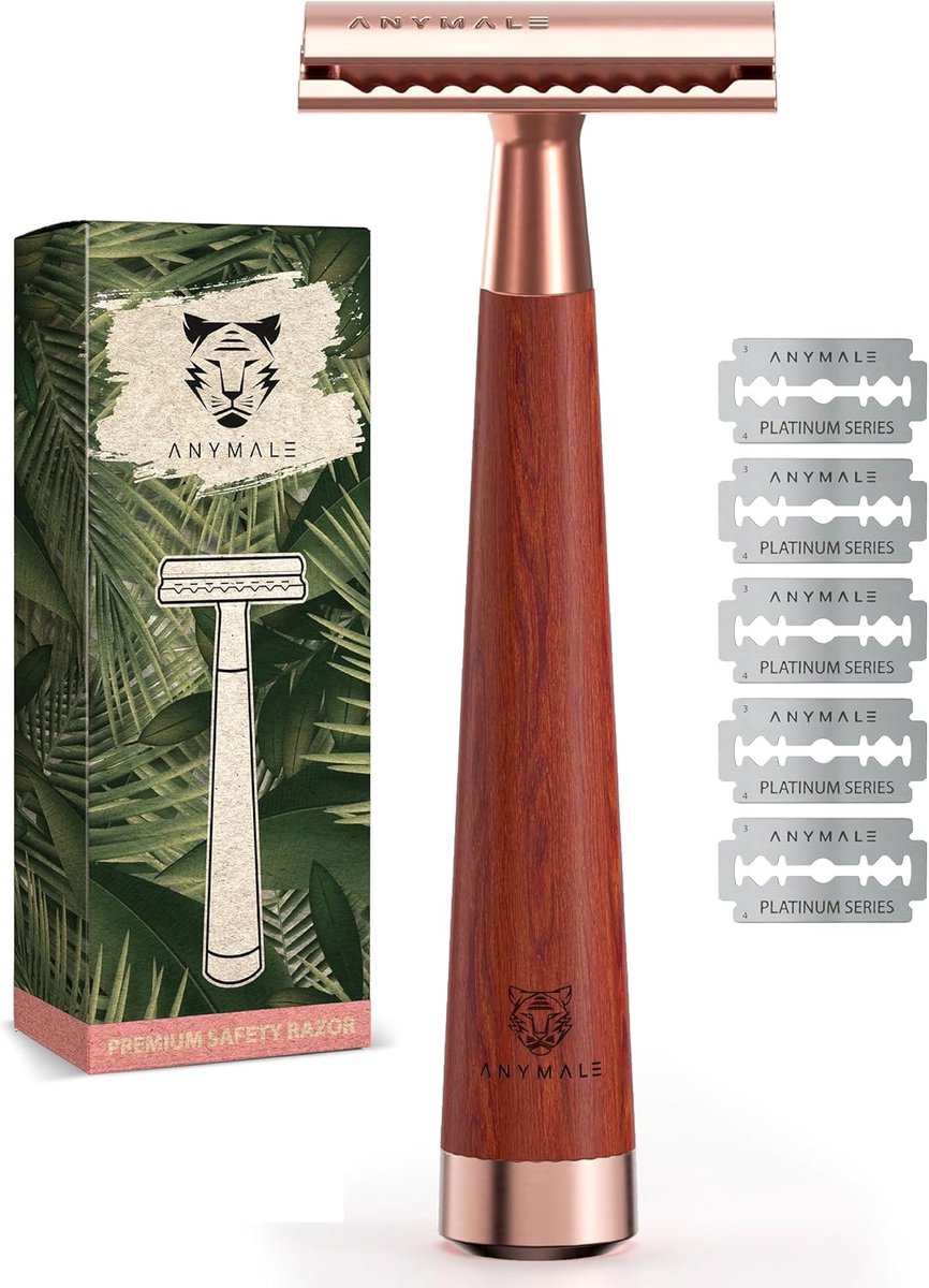 Sandalwood Rose Gold Razor - Ladies Set Including 5 ASTRA Blades - Plastic-free Shaver for Gentle Wet Shaving - ShopVlot