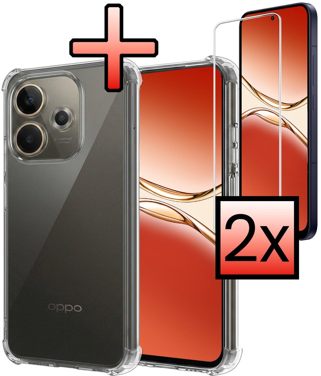 Hoesje - Met Screenprotector - 2 Stuks - Geschikt voor OPPO A5 Pro - Sterk & Shockproof - Siliconen Case - Back Cover - Telefoon Hoes - Shock Proof - Transparant