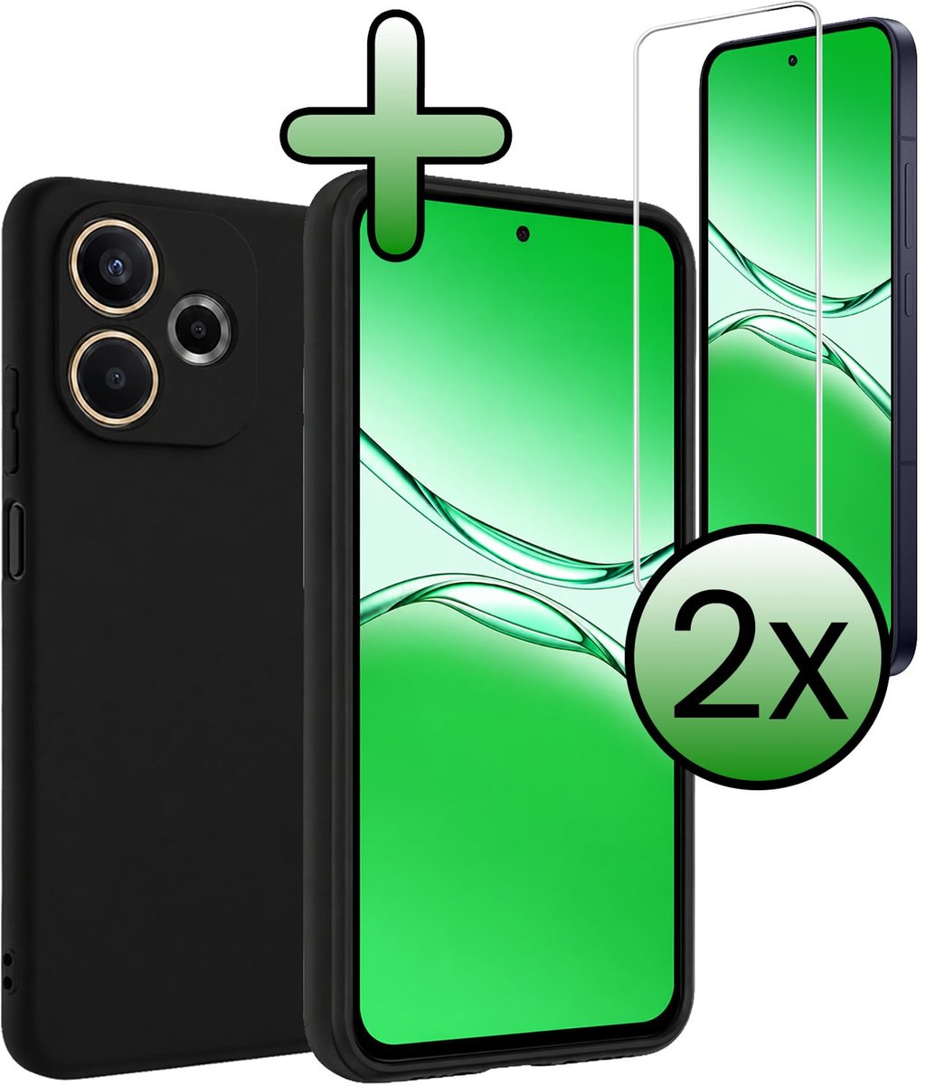 Hoesje Met 2x Screenprotector - Geschikt voor OPPO A5 Pro - Sterk & Shockproof - Back Cover - Siliconen Case - Telefoon Hoes - Zwart