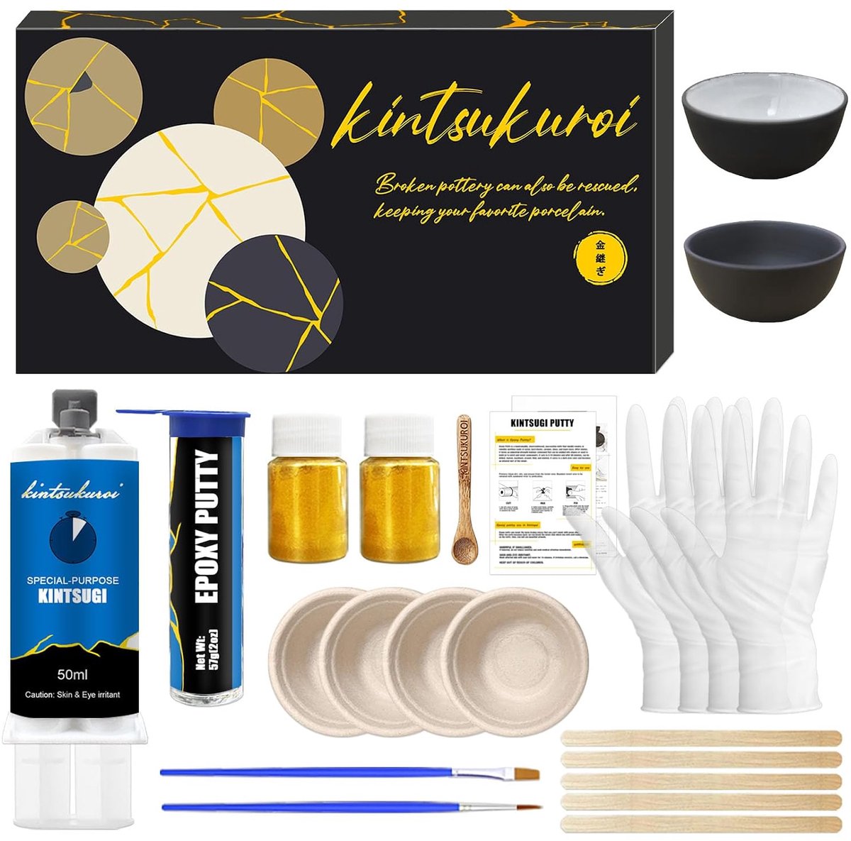 Kintsugi reparatieset - keramische cups - goudpoederlijm - herstel je waardevolle servies - ShopVlot
