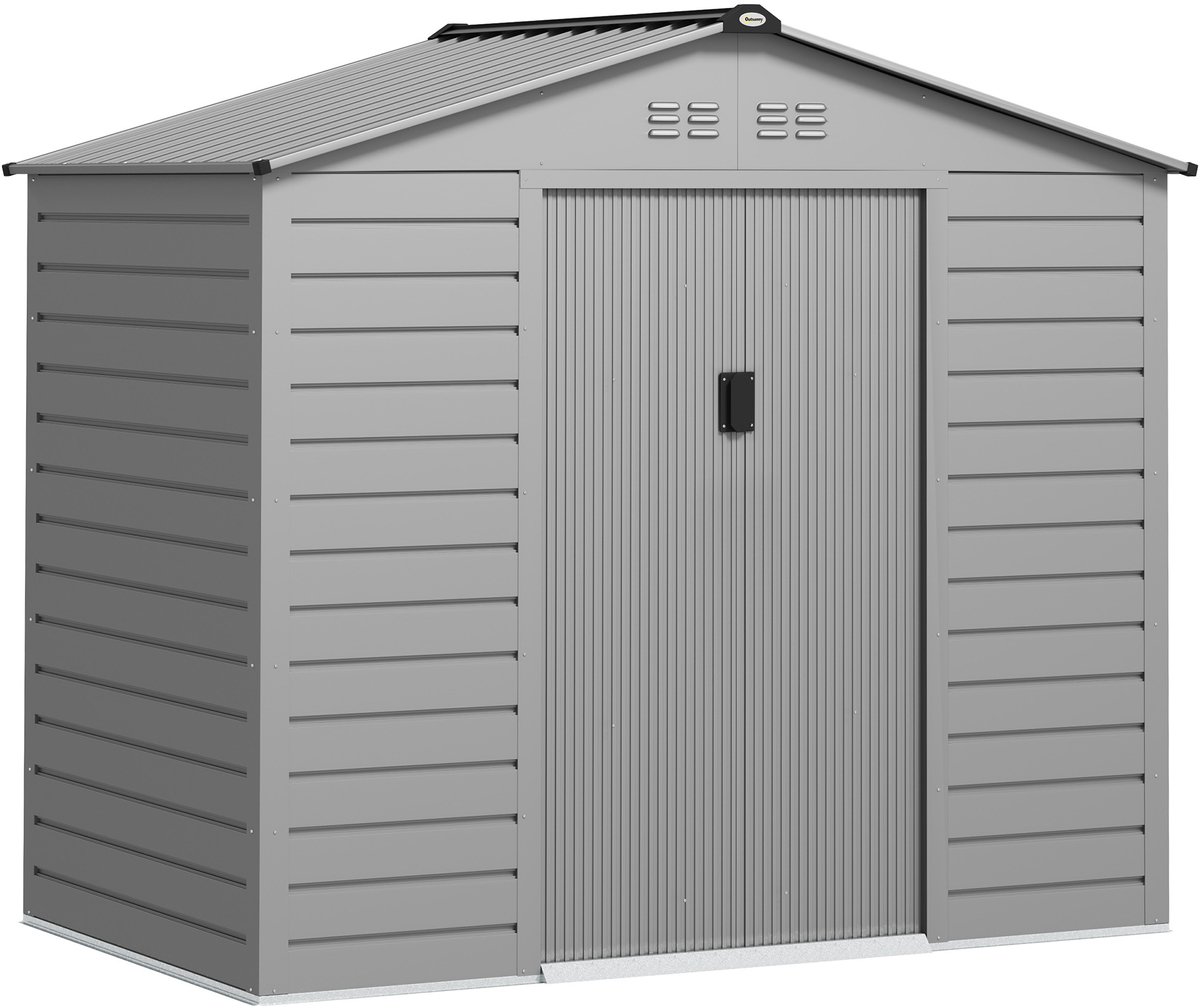 Zubaliya Gereedschapsschuur van staal – schuifdeuren en zadeldak – 213 x 131 x 192 cm – Grijs