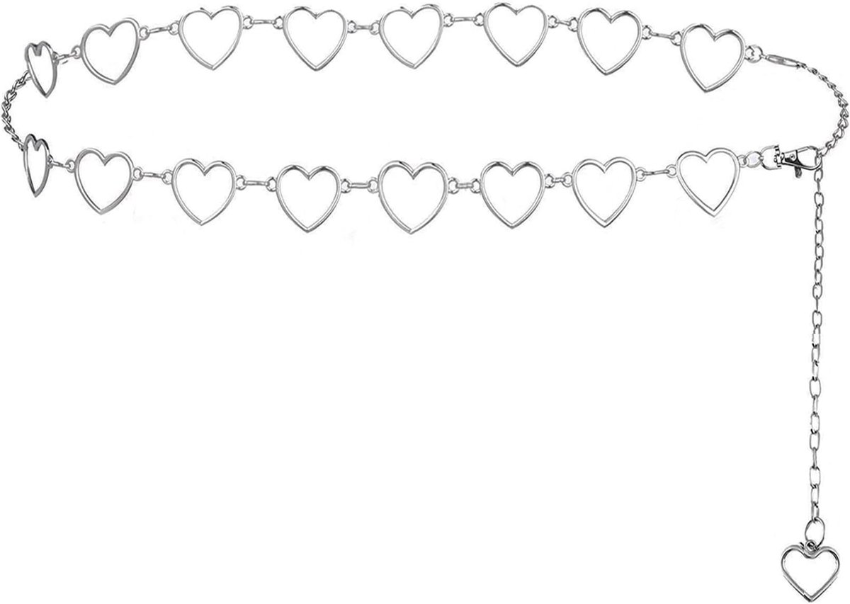 Women's Chain Belt Peach Heart Pendant Link Belt Adjustable Metal Braided Belt for Dresses - ShopVlot