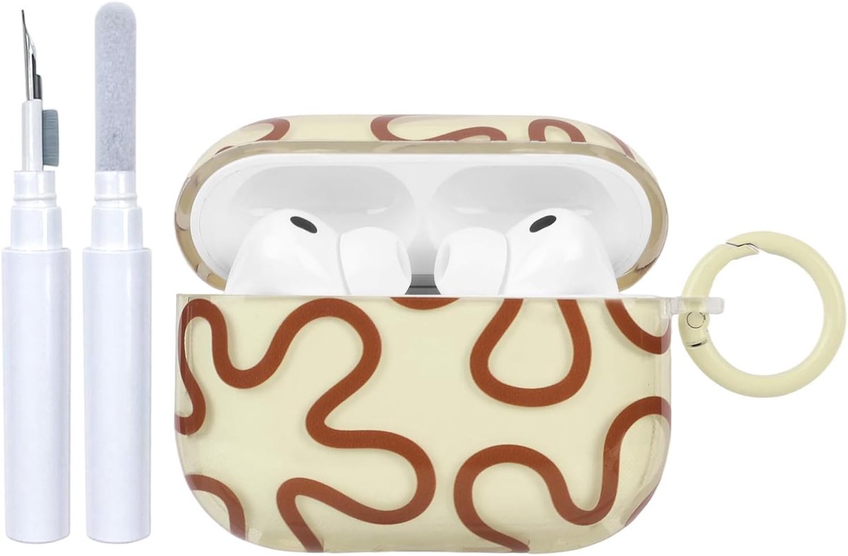 Hoes voor AirPods Pro 3 met reinigingsset, retro geometrisch bloemenpatroon hoes voor hoofdtelefoon, stootvaste en - ShopVlot