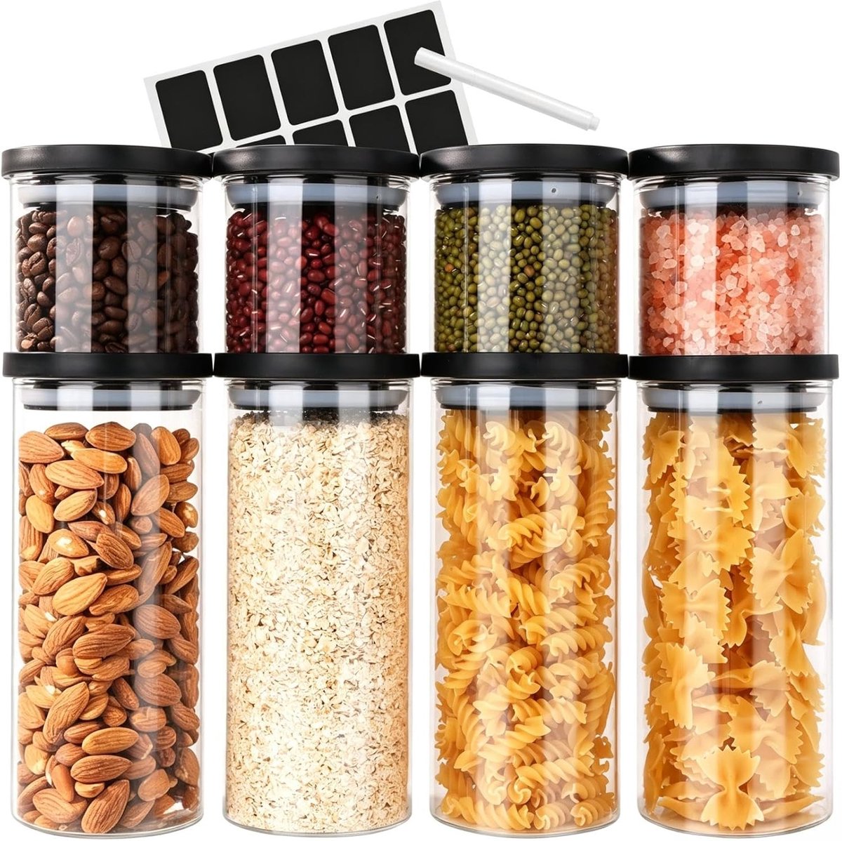 Set van 8 luchtdichte voorraadpotten, 4 x 800 ml + 4 x 300 ml - ShopVlot