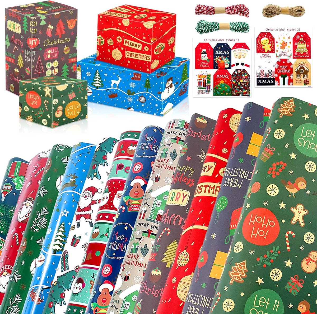 Lets Joy 12 vellen kerstcadeaupapier, 50 x 70 cm, vellen, kraftpapier, kerstkaart, kraftpapier, cadeaupapier, met - ShopVlot