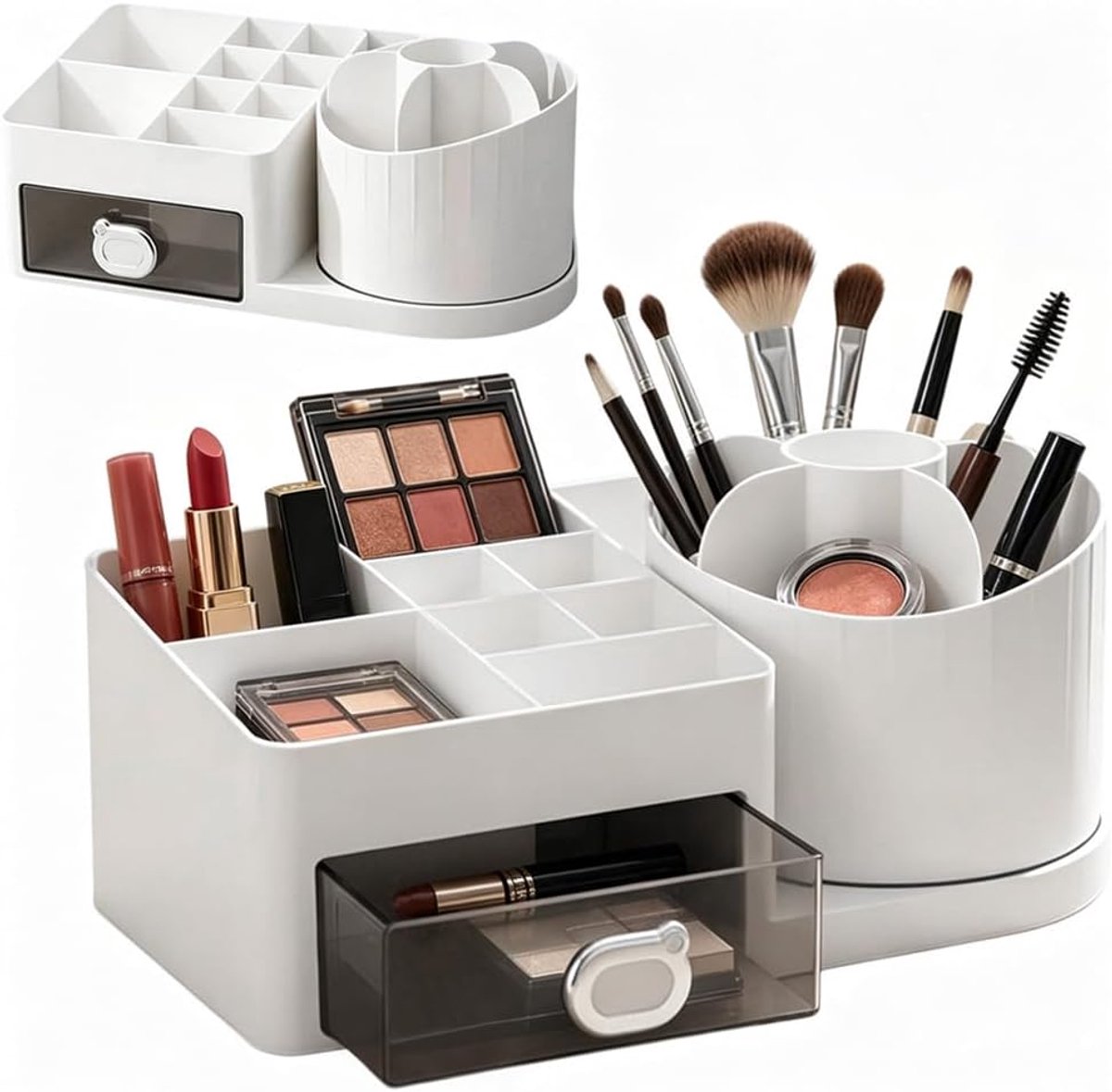 Make-up-organizer, draaibaar, 360 graden, met 15 vakken en 1 lade, bureau-organizer, pennenhouder, draaibaar, voor - ShopVlot