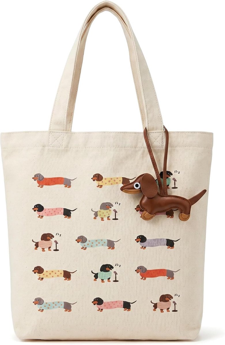 2 stuks damesdraagtassen van canvas, teckel canvas tas, wit, 40 x 35 cm, herbruikbare boodschappentas, draagtassen - ShopVlot