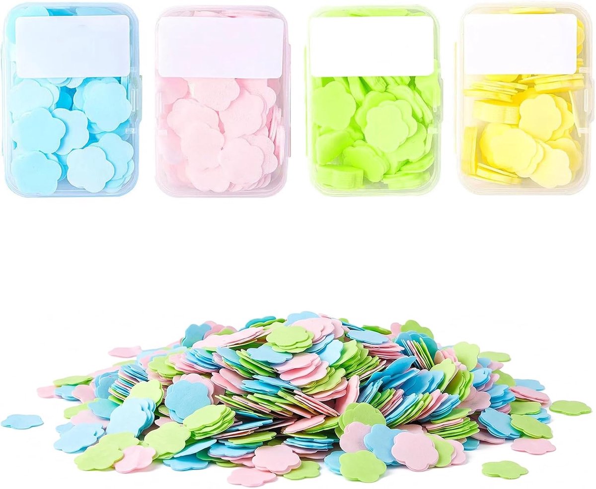 4 dozen draagbare zeepblaadjes voor onderweg - geurende mini-bladzeep in bloemvorm, wegwerpzeeppapierset voor reizen - ShopVlot