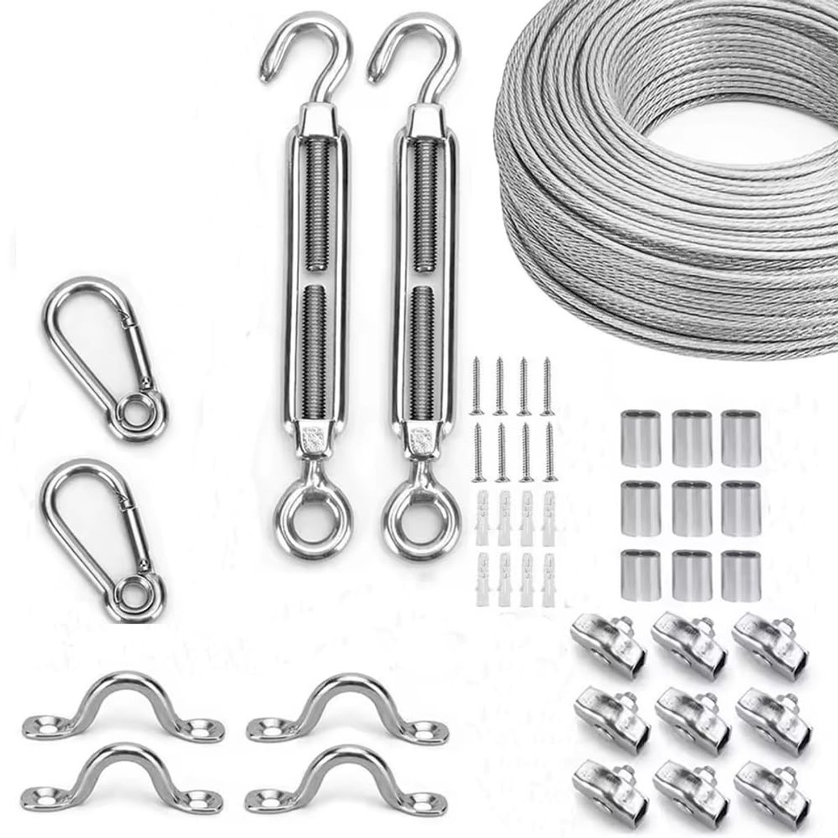 NEWFUN Roestvrij stalen kabel 5 mm, staalkabel 30 m en accessoires 304 roestvrij staal voor lichtgeleiding - ShopVlot