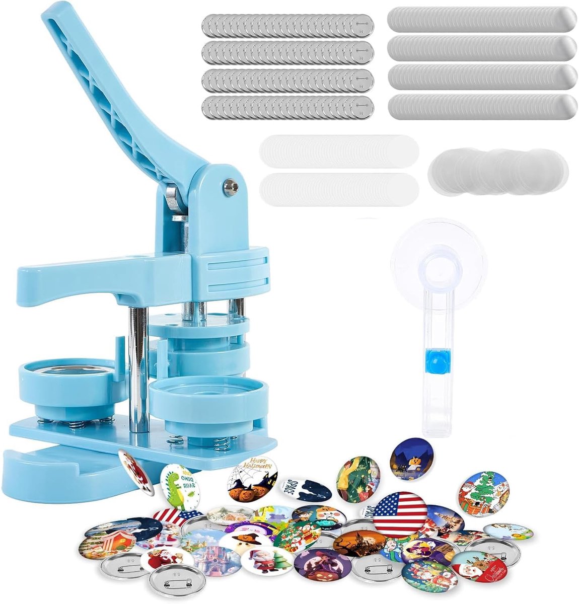 NEWFUN Buttonmachine, buttonmachine 32 mm, buttonmachineset, push-pull DIY reversspeldmaker, bevat 100 sets kunststof - ShopVlot