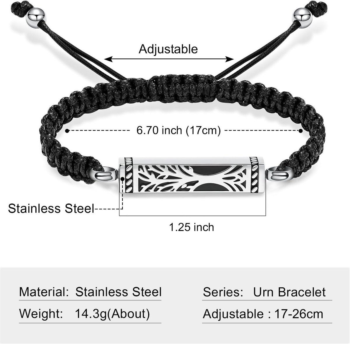 tree of life urn bracelet for women men stainless steel adjustable memorial keepsake link bracelet for lovers ashes - ShopVlot