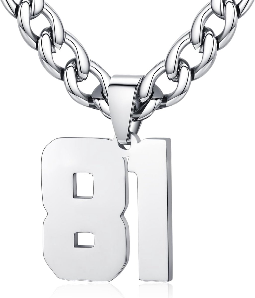 Mens Ladies Stainless Steel 0-99 Number Pendant Lucky Number Jersey Number Athlete Necklace Personalized with 6mm Wide - ShopVlot