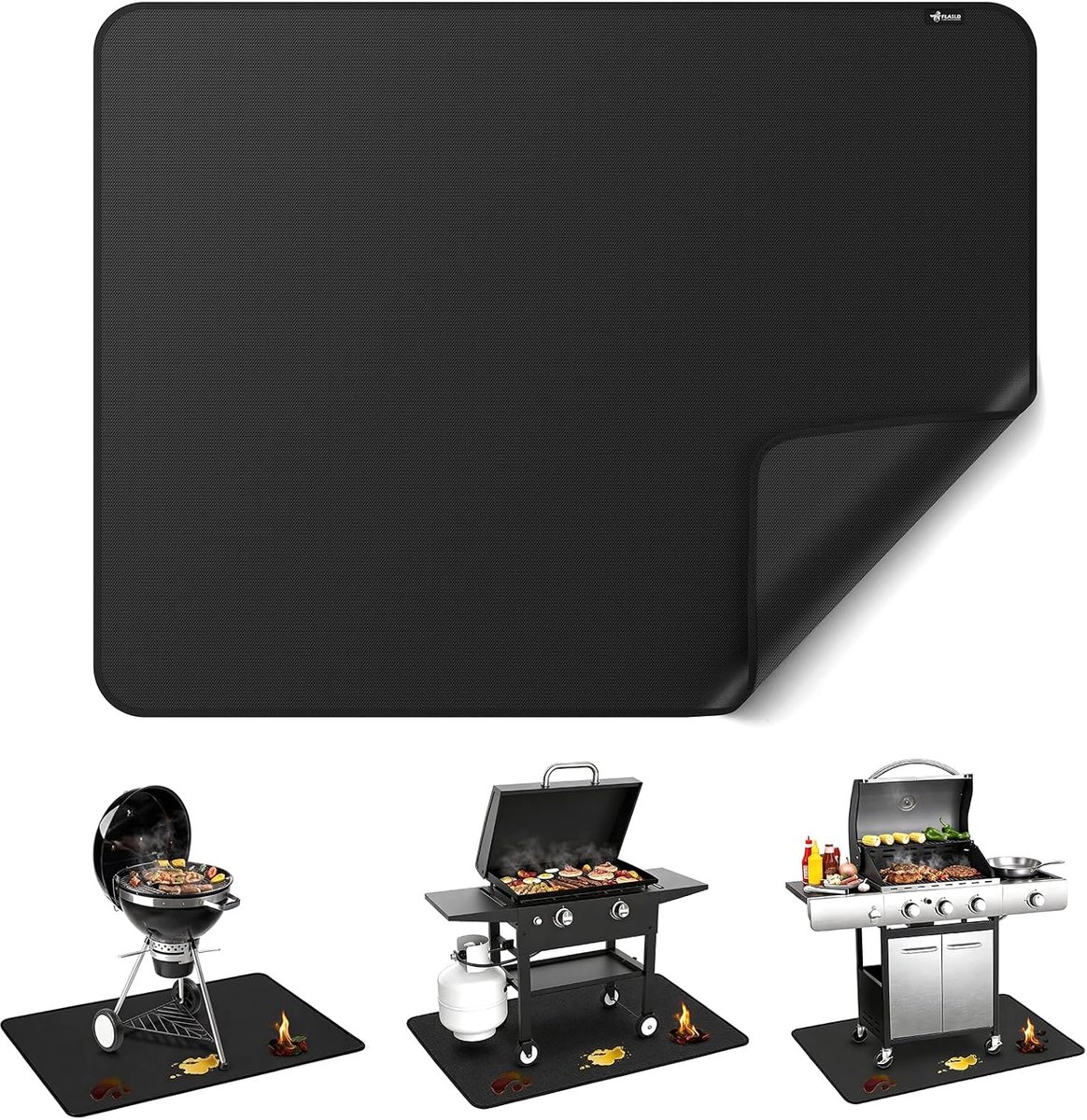 FLASLD Onder BBQ-mat, 91,4 x 122,9 cm grote ondergrillmatten voor buitengrill, dubbelzijdige brandwerende beschermmat - ShopVlot