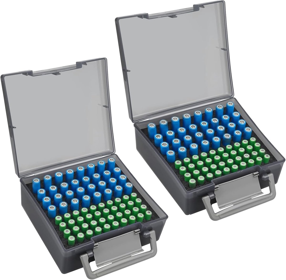 2 stuks batterijopbergdoos, batterijbox organizer voor 72 AA en AAA batterijen, kunststof batterijdoos, grijs (alleen - ShopVlot