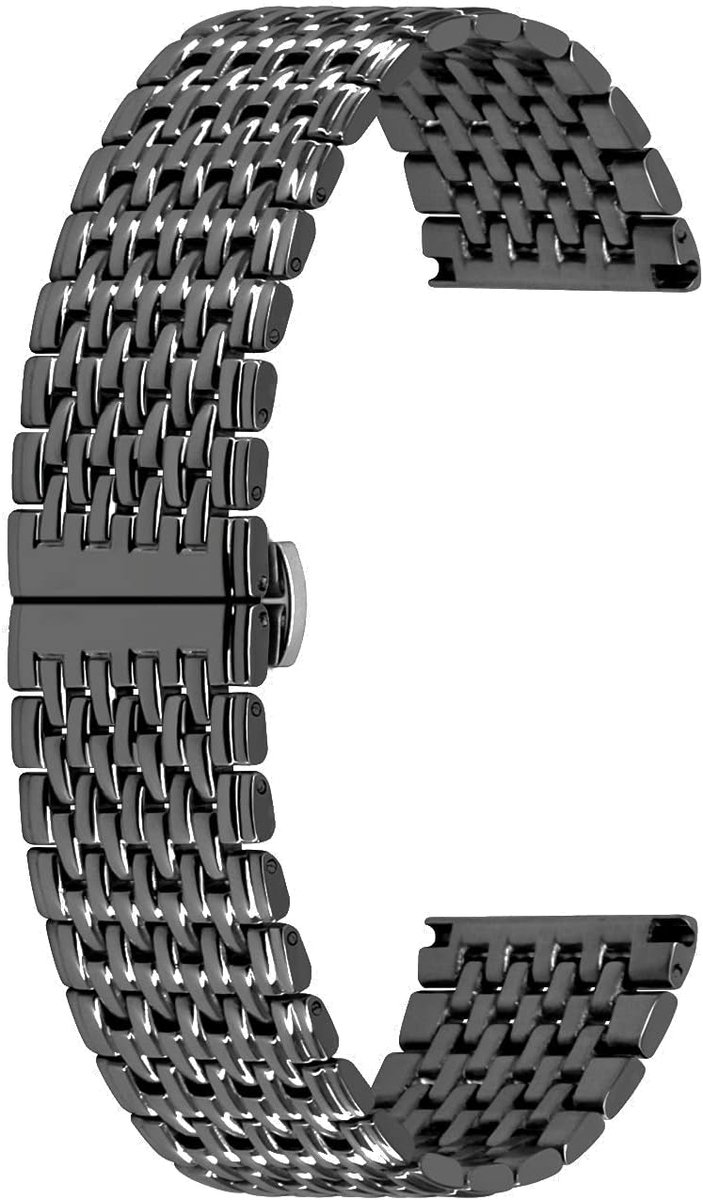 Kai Tian Stainless Steel Watch Strap, 9 Lines, 18 mm, 20 mm, 22 mm, for Men and Women, Polished Metal Unfolding - ShopVlot