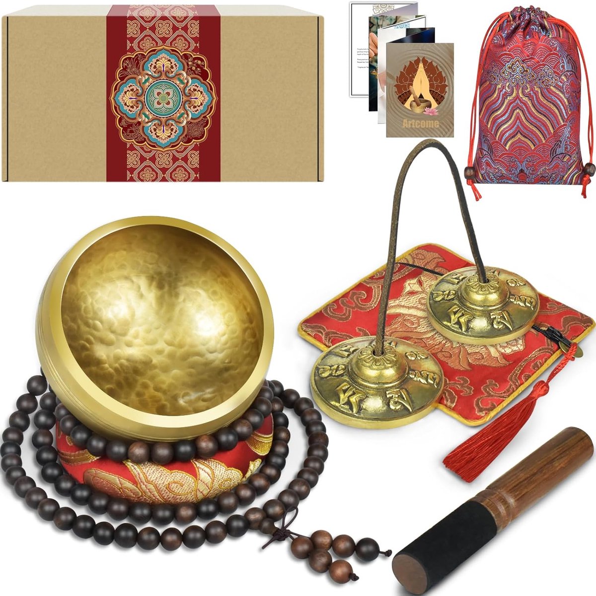 Artcome 7-Piece Tibetan Meditation Set - Tibetan Singing Bowl and Tingsha Singing Bowls Handmade in Nepal for - ShopVlot