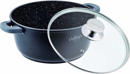 Cheffinger Cast Aluminium Cooker, Suitable for Induction, Ø36cm, Soup Pot, Pot, Lid, Casserole, Black, CF-DC36 BLK - ShopVlot