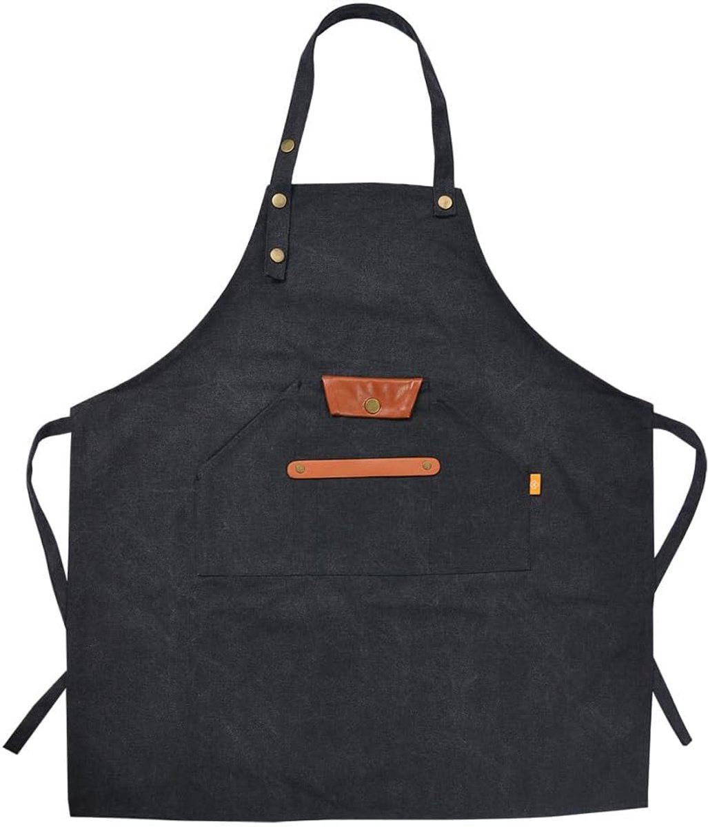 Clayre & Eef Keukenschort 78x70 cm Zilverkleurig Zwart Polyester - ShopVlot