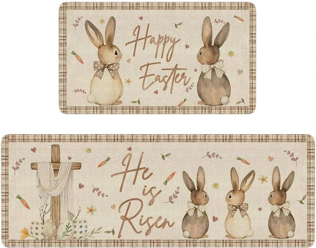 Easter Kitchen Rugs Set, 2 Pieces Skid Kitchen Floor Carpet and Mat Spring Kitchen Rug, Standing Floor Mat for - ShopVlot