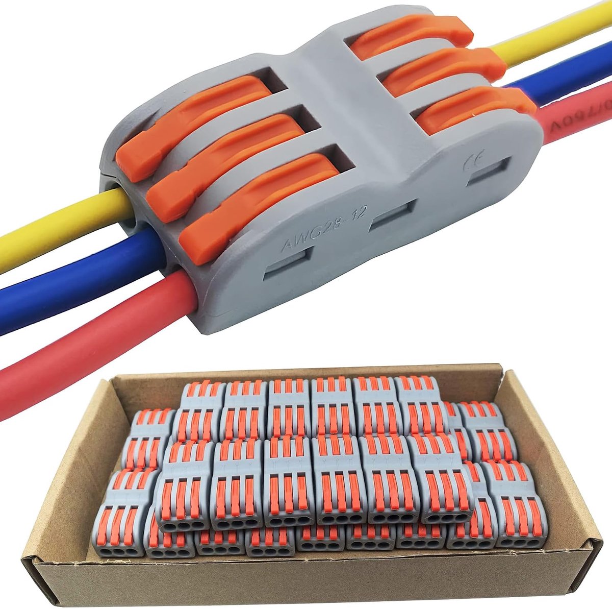CESFONJER Push-in Draadschakelaars-compacte Draadschakelaars voor doe-het-zelf Elektrotaken 3TO3 30 pcs 0.1-2.5mm2 / - ShopVlot