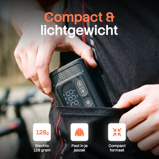 Brixy Elektrische Fietspomp XS - 128 Gram - Draagbaar - Tot 10.34 Bar - Mini Luchtcompressor - Oplaadbaar - Fiets, E-Bike, Scooter & Motor - Zwart van brixy — afbeelding 2
