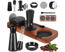 Complete Barista Set met 7 Onderdelen: Koffie Tamper, WDT Tool, Dosing Ring, Puck Screen en Schoonmaakborstel voor Perfecte Espresso en Koffie Creaties