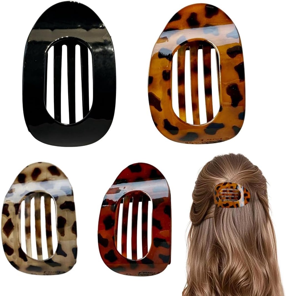 Set van 4 platte haarklemmen, licht, antislip en elegant, perfect voor dik of dun, neutrale kleur, mat, gebogen - ShopVlot