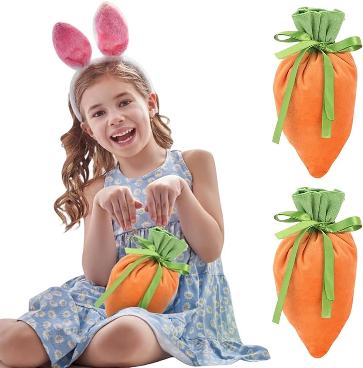 2 paaszakjes in wortelvorm, fluwelen zakjes voor paasgeschenken, paasnest om te vullen, paasdecoratie, cadeau-ideeën - ShopVlot