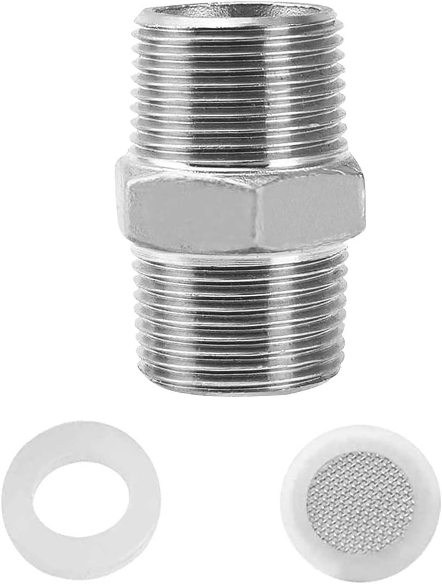 Double nipple 1/2 inch, 1/2 inch shower hose adapter threaded fitting stainless steel - ShopVlot