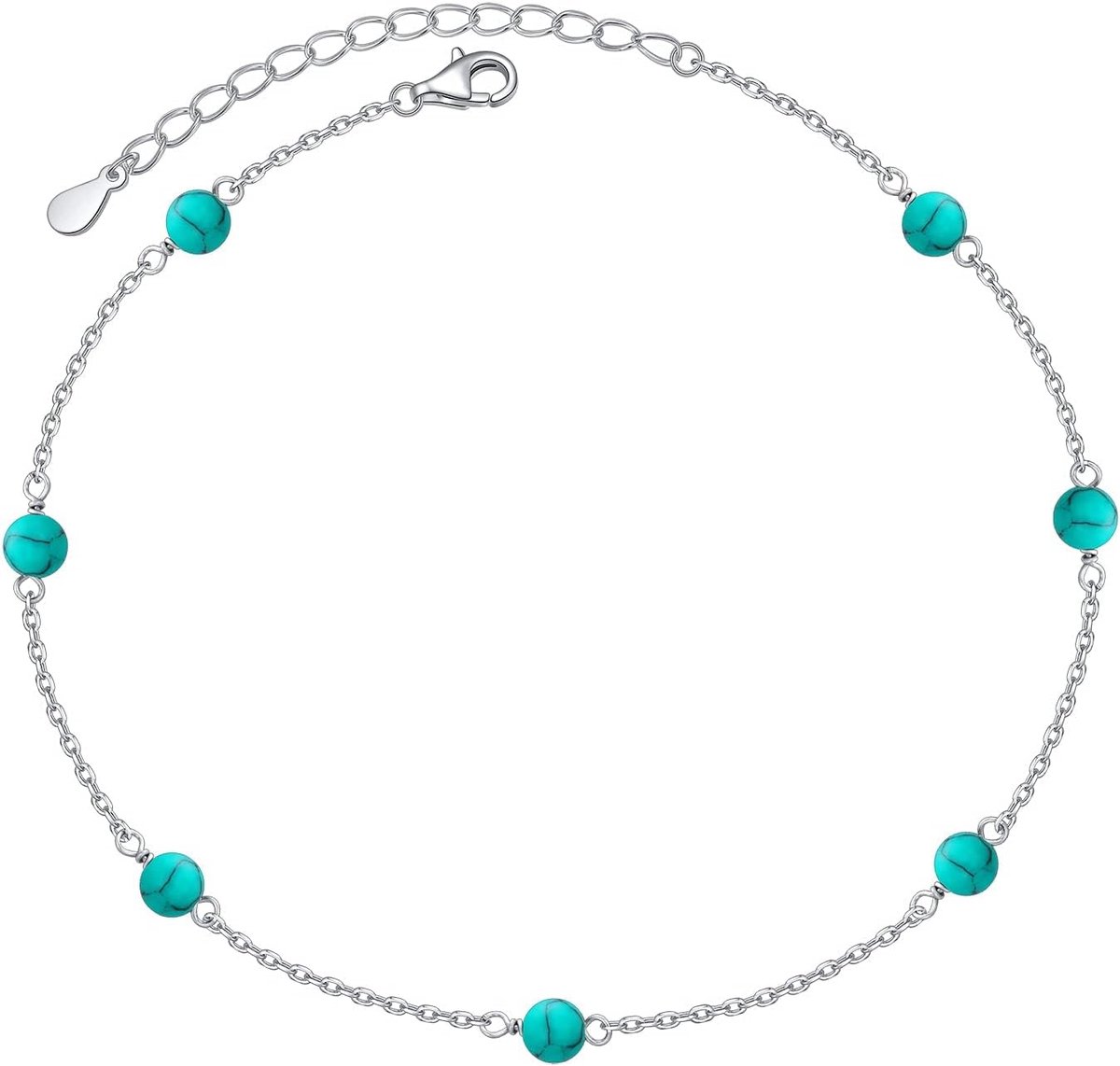 Enkelbandje 11 Inch - 925 Sterling Zilver - Gecreëerde Turquoise - Perfect voor elke gelegenheid - ShopVlot