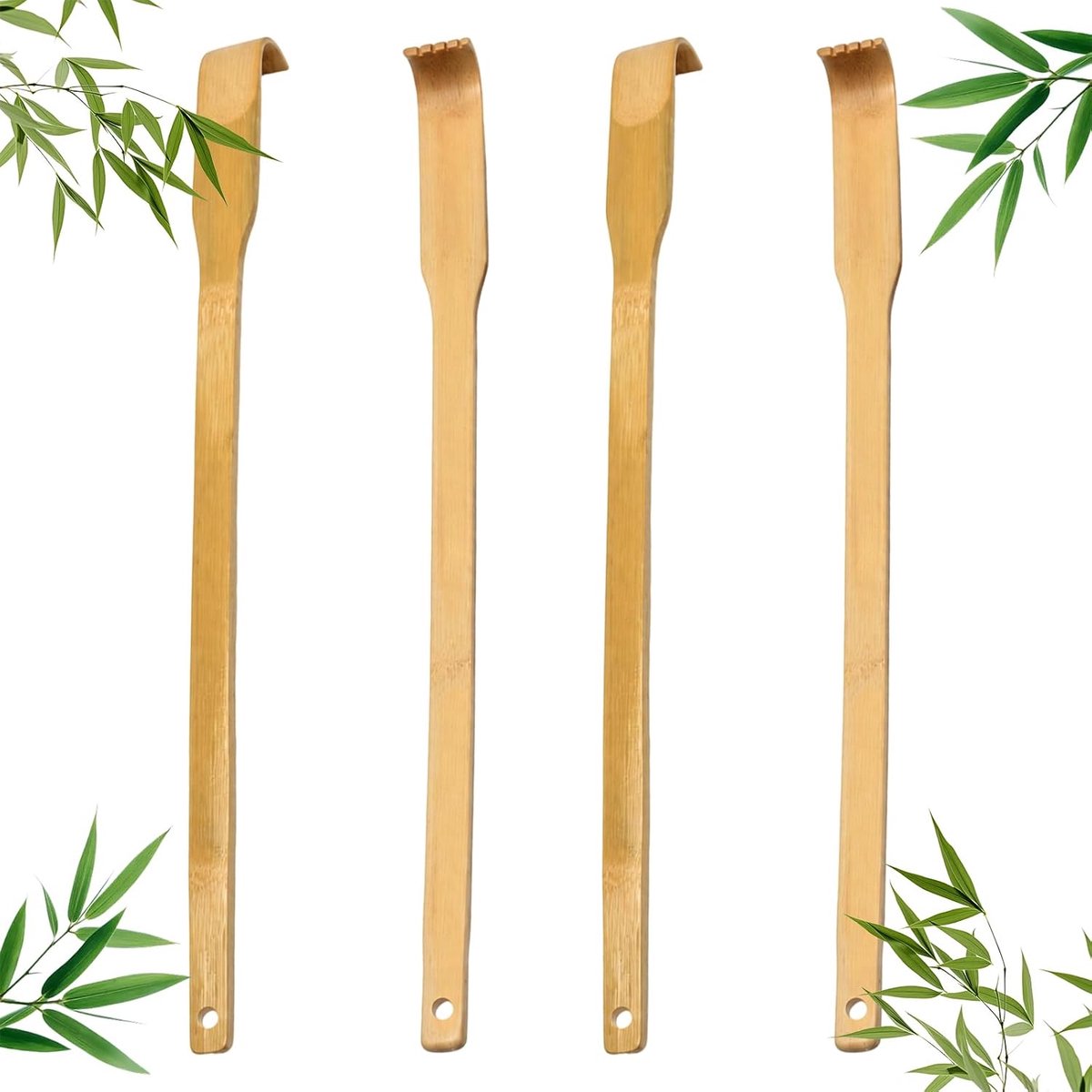 Rugkrabbers 4 stuks - lange handgreep bamboe - natuurlijke kleur - verlichting bij jeuk - ShopVlot