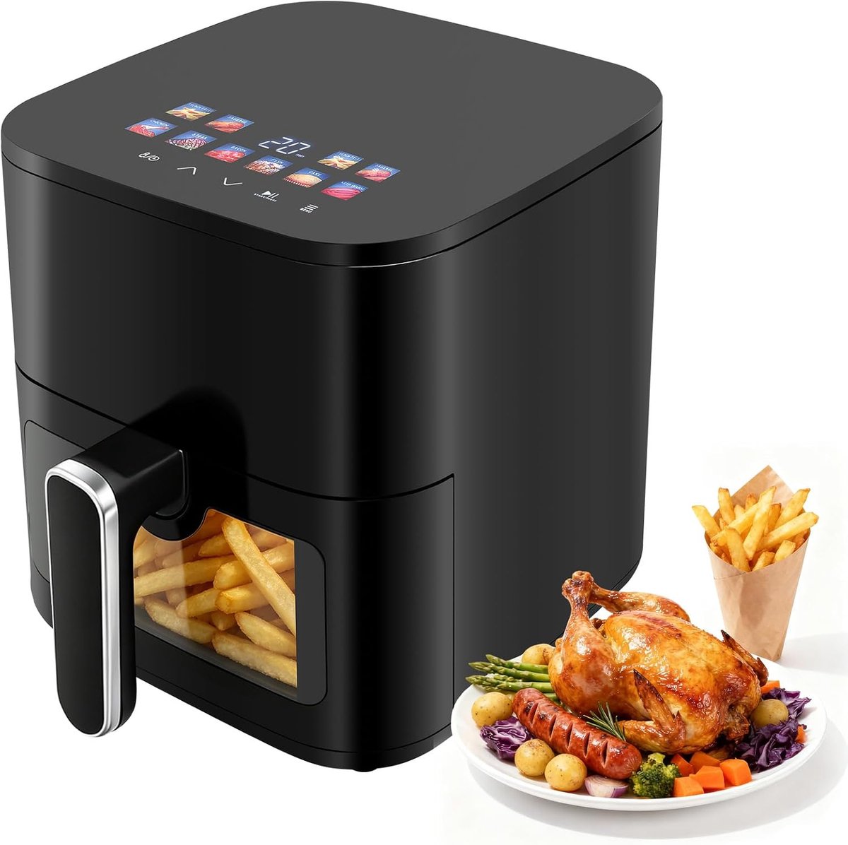 Hot Air Fryer, 5 Litres, Rapid Air Fryer, 8 Programs, Digital LED Display, Viewing Window, Timer, Fryer Without Oil - ShopVlot