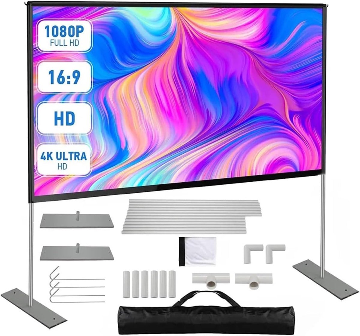 Projectiescherm Opvouwbaar - Draagbaar Filmscherm - Buitenfilms Kijken - Voor en Achter Projectie - 120 Inch - Wit