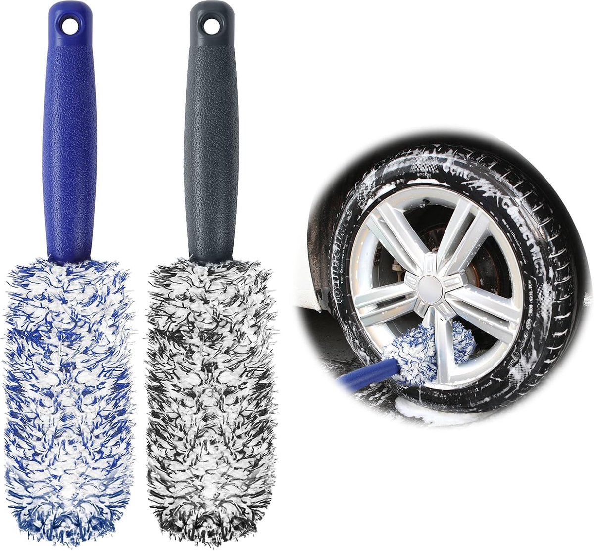 Velgenreiniger borstels - Wielborstels - Auto poetsen - Zachte microvezel - 2 stuks - Blauw en zwart