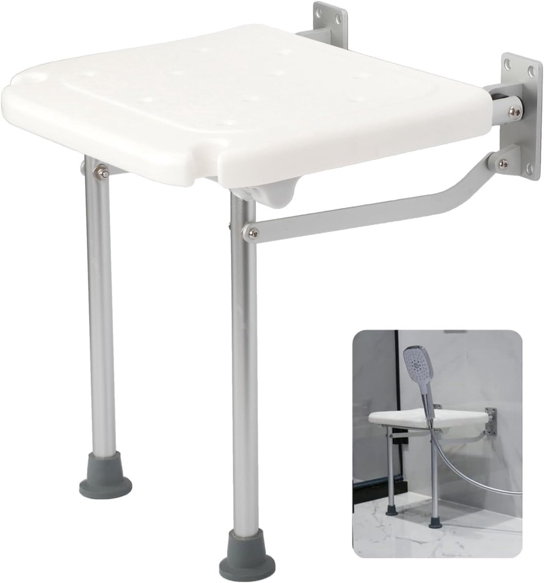 Douchezitje Opvouwbaar - Badkamer Kruk - Veilig Douchen - Ruimtebesparend Wandmodel - 42 cm Hoog - Wit