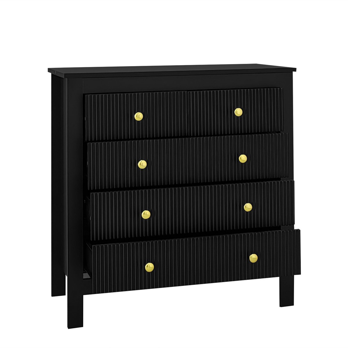 Sideboard Dressoir Opbergkast – met 5 Gestructureerde Laden - Zwart