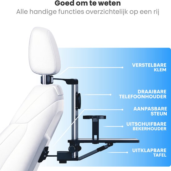 Phreeze Auto Organizer - Autostoel Organizer voor Kinderen - Reistafel & Speeltafel - Stevig - Inklapbaar - Robuuste Autotafel - Met Bekerhouder, Tablet houder & Telefoonhouder Auto - Hoofdsteun Montage - Geschikt voor MagSafe, iPad & iPhone van Phreeze — afbeelding 3
