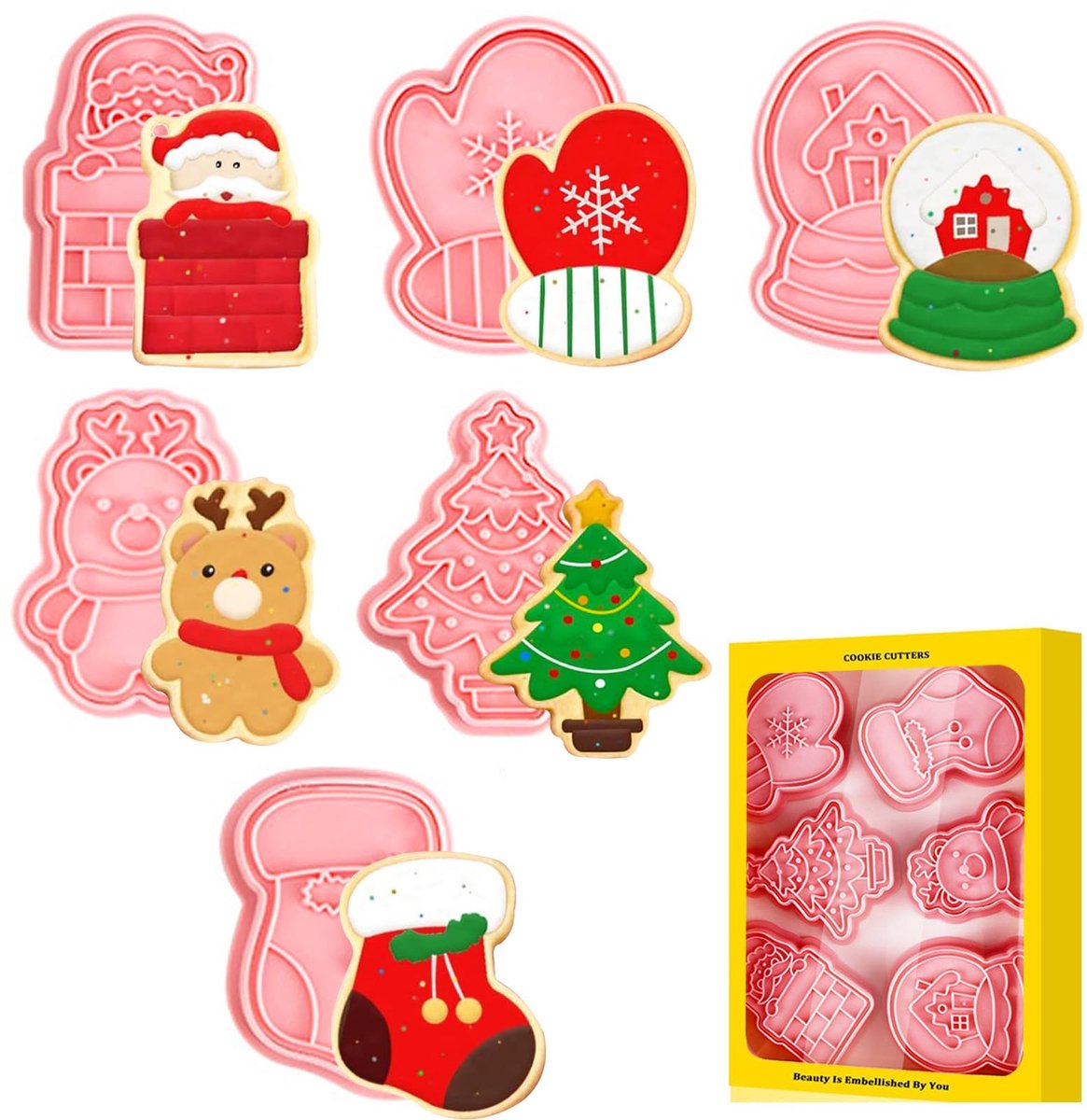 Dailygoods- Uitsteekvormen 3D - Kerstkoekjessnijders - 6 Stuks - Kunststof - Duurzaam - Voedselveilig materiaal - Eenvoudig te reinigen - Koekjesvormpjes