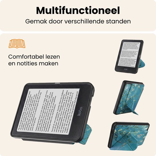 Hoesje Geschikt voor Kobo Nia Hoes Book Case Trifold - Hoes Geschikt voor Kobo Nia Hoesje Book Cover - Bloesem van Hoesje  — afbeelding 3