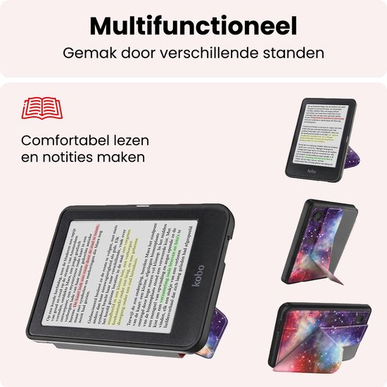 Hoes Geschikt voor Kobo Clara BW Hoesje Bookcase Cover Book Case Hoes Sleepcover Trifold - Galaxy — afbeelding 3