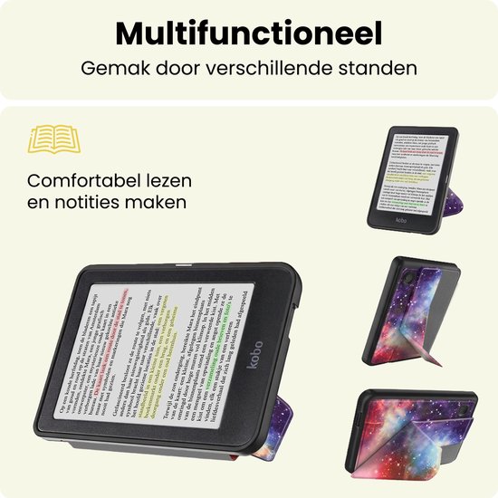 Hoes Geschikt voor Kobo Clara Colour - E-reader Bescherm Hoesje Case Sleep Cover Trifold - Hoes Geschikt voor Kobo Clara Colour Hoesje - Galaxy — afbeelding 3