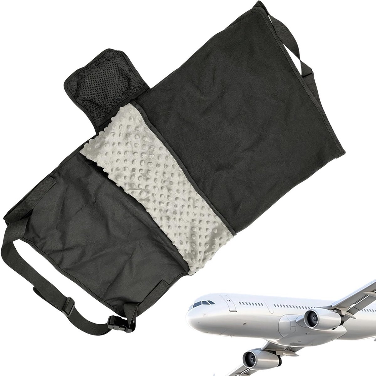 Vliegtuigbed Kinderen - Stoelverlenger Cabine - Comfortabel Reizen - Universele Pasvorm - 79x44cm - Zwart