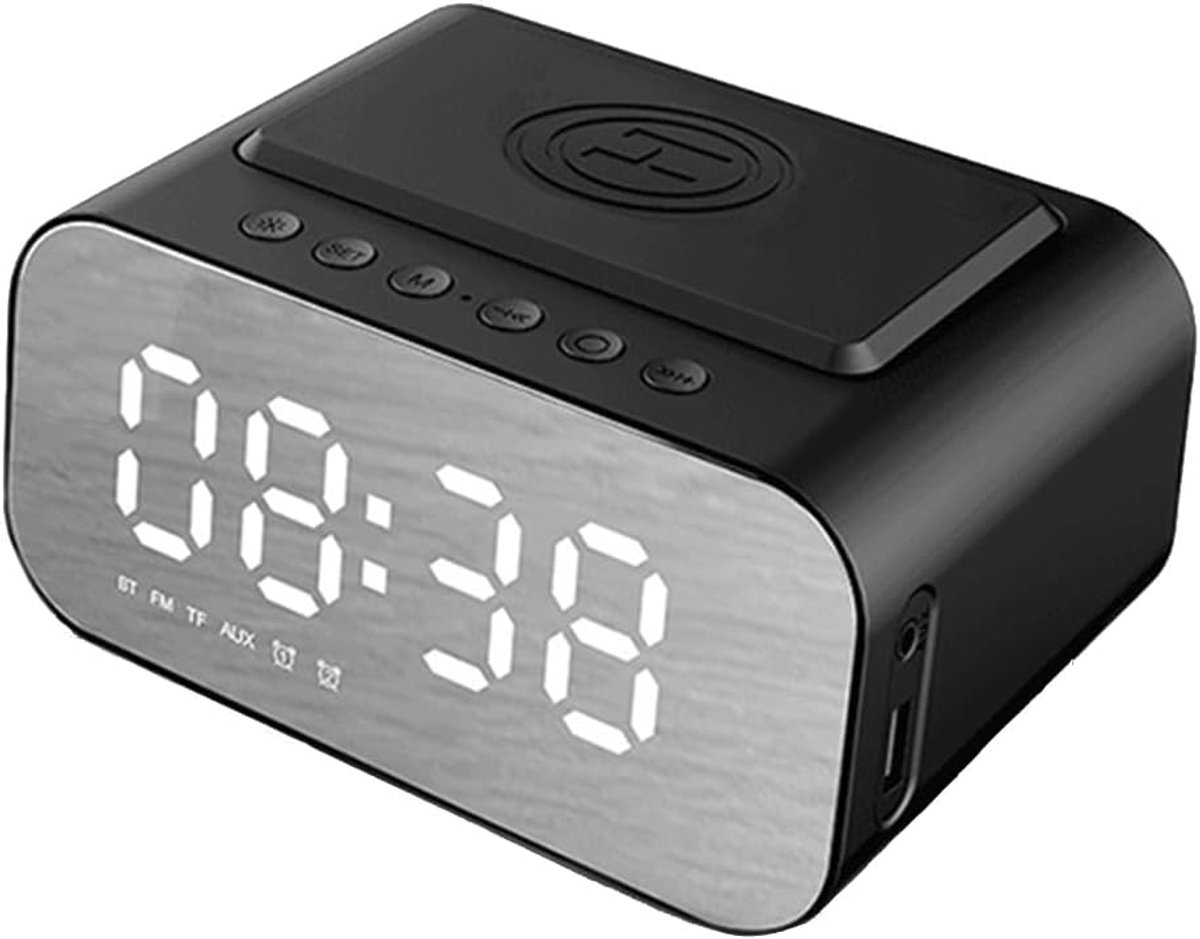 Draadloze Oplader Speaker - LED Wekker Audio - Muziek Luisteren - Ingebouwde FM Radio