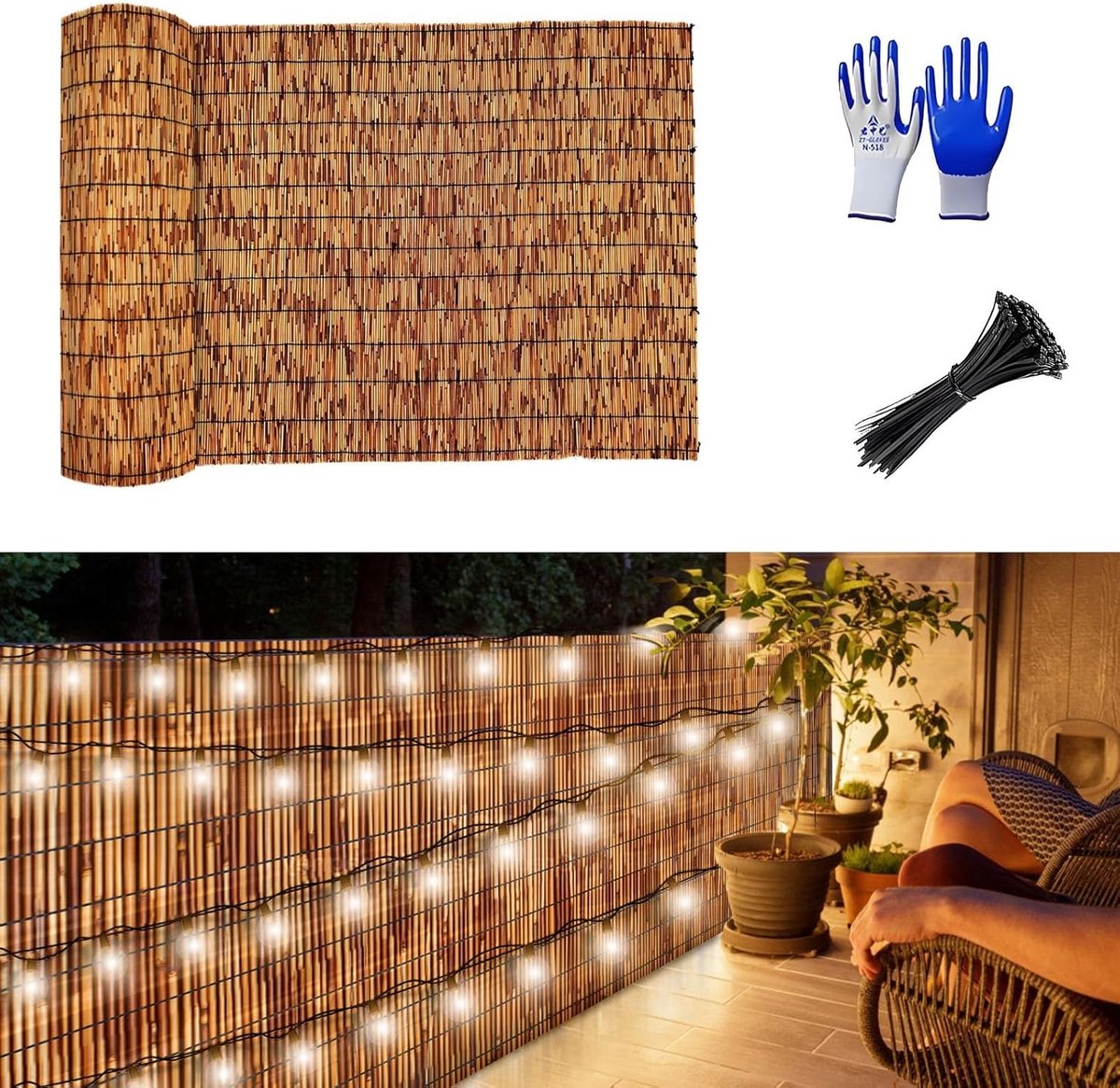 Rieten Schutting Rol - Natuurlijk Hekwerk - Tuin Decoratie - Handgeweven Bamboe - 1.2 x 10m - Bruin