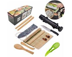 MODFU Sushi Set – Compleet Sushi Serviesset met Sushi Raket & Mes – Maak Snel en Makkelijk Sushi Thuis – Perfect voor Gezellige Sushi Avond – Bamboe en Kunststof – Zwart